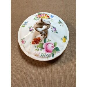 Vintage Porcelain Floral Trinket Box Lid Replacement Hand Painted Flowers